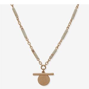 A.N.A Gold Tone & Ivory Bead 16inch Cable Pendant Necklace